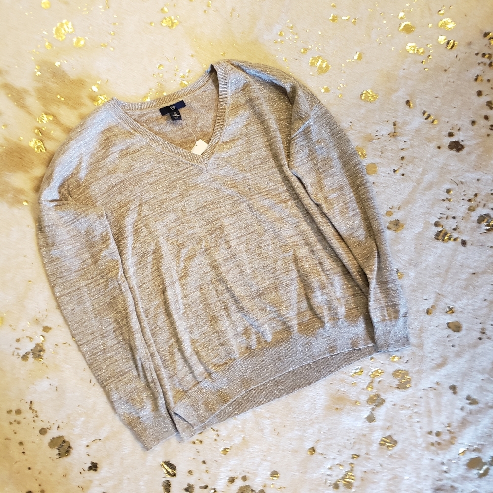 NEW GAP Silver Sparkly Lightweight V Neck Sweater
